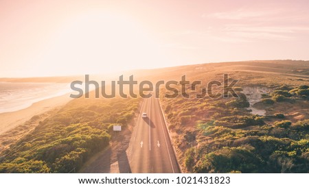 Aerial View of Great Ocean Road at Sunset, Victoria, Australia
