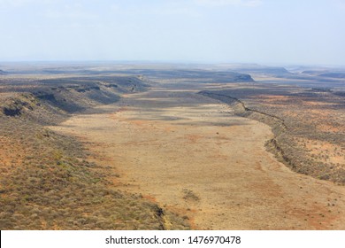 
Aerial view of the Great Rift Valley, Kenya. The valley has a chain of volcanoes and many lakes such as the Turkana, Nakuru and Natron that attract flocks of flamingos.