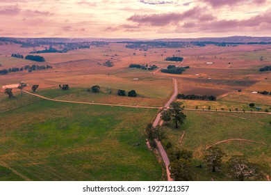 Aerial View Of Of Green Farmland In The Central Tablelands In Regional New South Wales In Australia