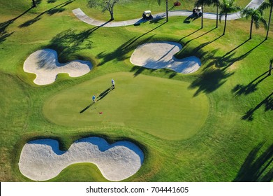 Aerial View Of Green Florida Community Golf Course
