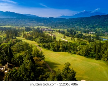 Aerial View Of Green Golf Course With Blue Sky, Rainbow Hills Golf, Bogor West Java Indonesia, Asia