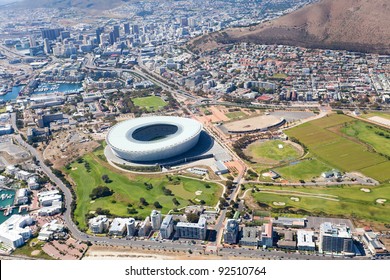 Aerial View Of Green Point Stadium And Downtown Of Cape Town, South Africa