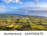 Aerial view of Greencastle, Lough Foyle and Magilligan Point in Northern Ireland - County Donegal, Ireland.