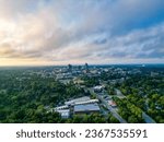 Aerial view of Greensboro, NC on a sunny summer morning just after sunrise