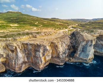 Aerial view greeny gozo island  Wied il  Mielah  Malta