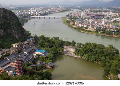Aerial View of Guilin Town from Diecai Hill, Yangshuo China