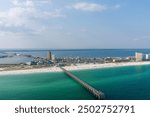 Aerial view of the gulf pier on the beach in Pensacola, Florida