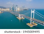 Aerial view of Gwangan bridge in Busan, Republic of Korea