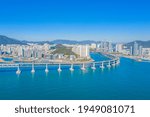 Aerial view of Gwangan bridge in Busan, Republic of Korea