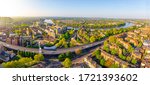 Aerial view of Hammersmith in the morning, London, UK