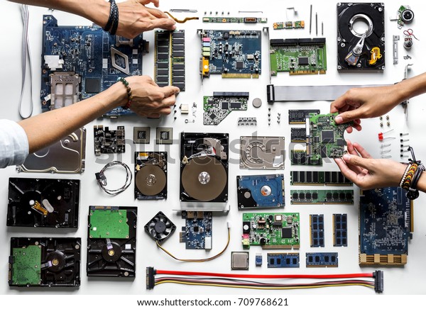 Aerial View Hands Computer Electronics Parts Stock Photo (Edit Now ...