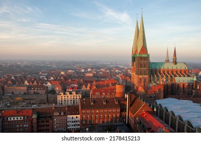 Aerial View Of Hanseatic League City Of Lübeck, Germany