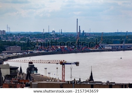 An aerial view of the harbor in Antwerp, Belgium