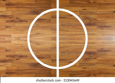 Aerial view of a hardwood basketball court