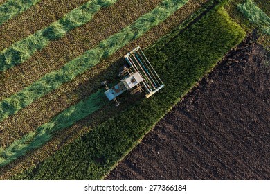 aerial view of harvest fields with combine in Poland - Shutterstock ID 277366184