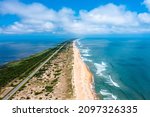 Aerial view of Hatteras Island looking North with route 12 in North Carolina