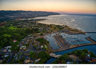 Aerial View of the Hawaiian Village of Haleiwa at Sunrise. - Powered by Shutterstock