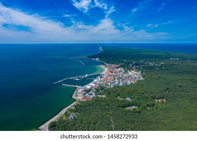 Aerial view of Hel Peninsula in Poland, Baltic Sea and Puck Bay (Zatoka Pucka) Photo made by drone from above. - Shutterstock ID 1458272933