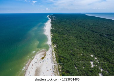 Aerial view of Hel Peninsula in Poland, Baltic Sea and Puck Bay (Zatoka Pucka) Photo made by drone from above. - Shutterstock ID 1723951495