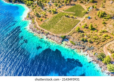 Aerial View At Hidden Beach Murvica, Dalmatia Coast, Island Brac.