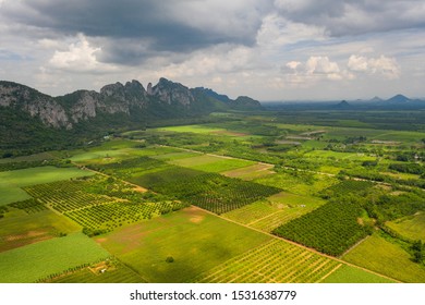 Aerial view. High mountain views and the verdant farmland of the countryside In Sa Kaeo, Thailand