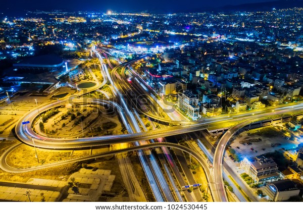 Aerial view of high speed road in the of Athens\
city, Greece