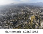 Aerial view of the Highland Park community in northeast Los Angeles, California.  