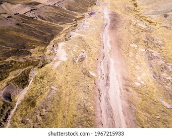 Aerial view of high-mountain path in Andes, South America
