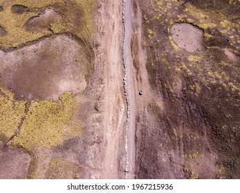 Aerial view of high-mountain path in Andes, South America
