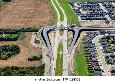 Aerial View Of The Highway 11 & Victor Boulevard Interchange In Saskatoon Looking South.  August 20, 2016