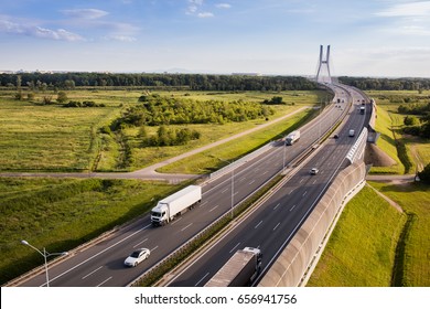 Aerial View Of The Highway And Cars In Poland