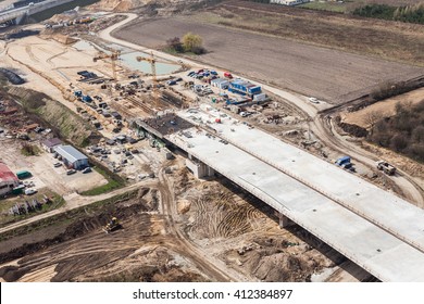 Aerial View Of Highway  Construction Site In Poland