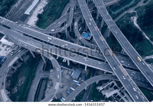 Aerial view of highway\
interchange