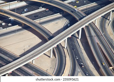 Aerial view of highway interchange of modern urban city. 