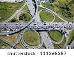 Aerial view of highway interchange in Moscow city, Russia