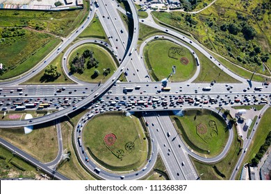 Aerial View Of Highway Interchange In Moscow City, Russia