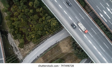 aerial view of a highway intersection