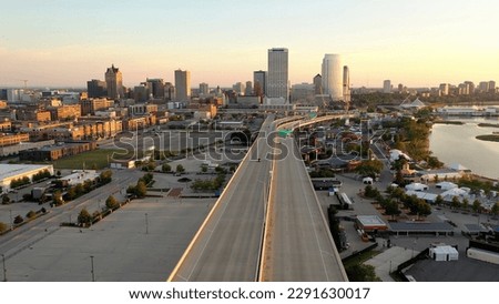 Aerial view of highway in Milwaukee, Wisconsin, USA. Highway, traffic  