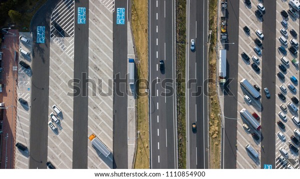 aerial view of\
highway parking area in\
japan