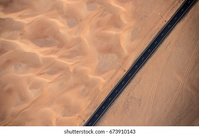 Aerial View Of Highway Road In The Desert