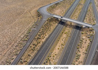 Aerial View Of Highway Road In The New Mexico Desert Southwestern USA