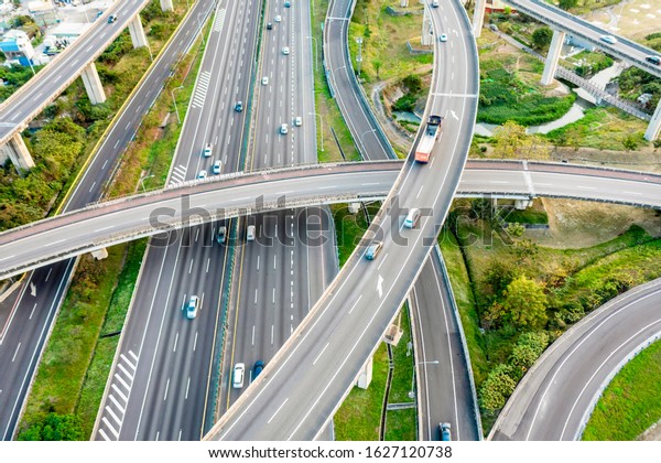 Aerial view of Highway transportation\
system highway interchange at kaohsiung.\
Taiwan.