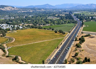 Aerial View Of Highway Us 101 In Sonoma Country California Looking South