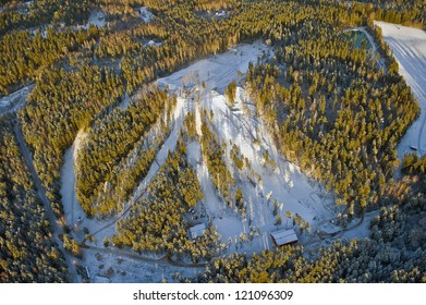 Aerial view the hill in wintertime