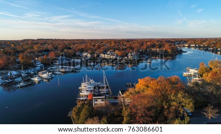 An aerial view of historic Annapolis, situated on the Chesapeake Bay, during an early November morning. 