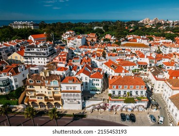 Aerial View Of Historic Centre Of Cascais, Portugal On A Sunny Day - Portuguese Riviera