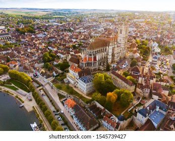 Aerial view of historic city of Auxerre with Roman Catholic Cathedral, Burgundy, France - Shutterstock ID 1545739427
