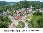 Aerial View of Historic Harpers Ferry in West Virginia Looking at the Main Street