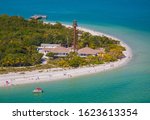Aerial view of the historic Sanibel Lighthouse Beach Park