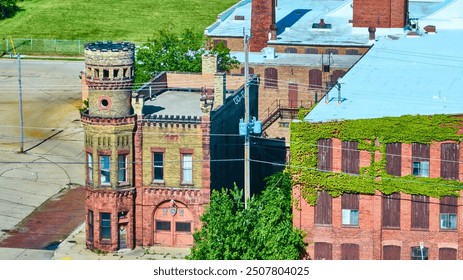 Aerial View of Historical Brick Buildings with Ivy in Racine Wisconsin - Powered by Shutterstock